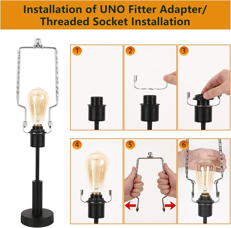 ALUCSET 8 9 10 11 12 inch Lamp Shade Harp Holder, Adjustable Lamp Harp Kit, Fit Both Standard Lamp Rod and E14 E26 E27 Light Base UNO Fitter Adapter Converter Finial Set, Lampshade Bracket - Image 5